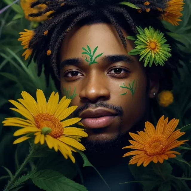 Black man amidst arnica plants